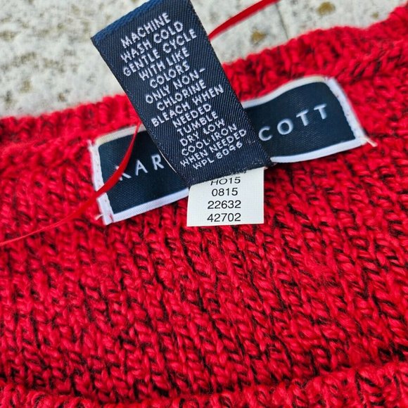 Karen Scott Women Sweater Red/Black Long Sleeve Crew Neck Pull Over Size XS - Picture 7 of 8
